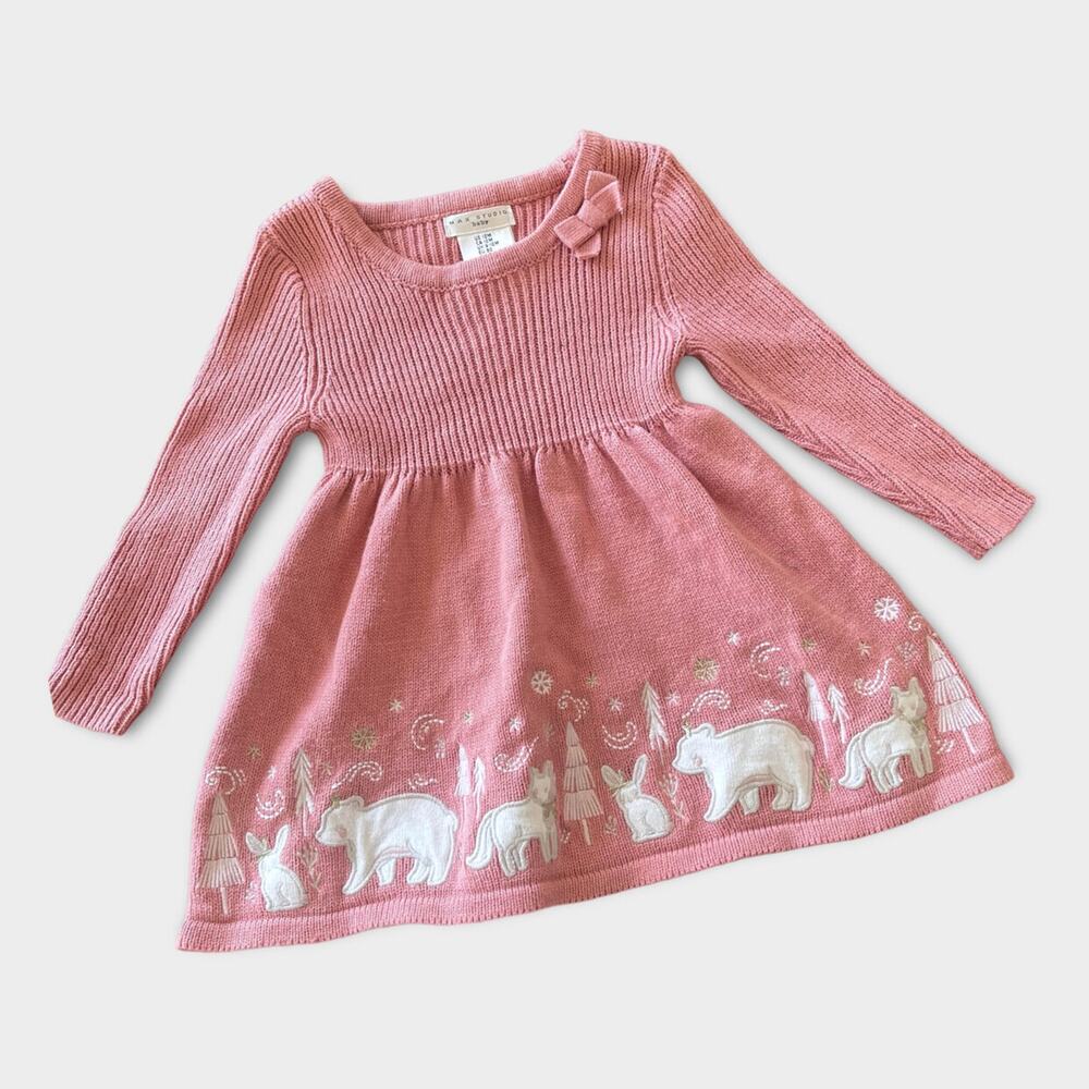 Max Studio Toddler Polar Bear Embroidered Dress Dusty Rose Pink 12mos